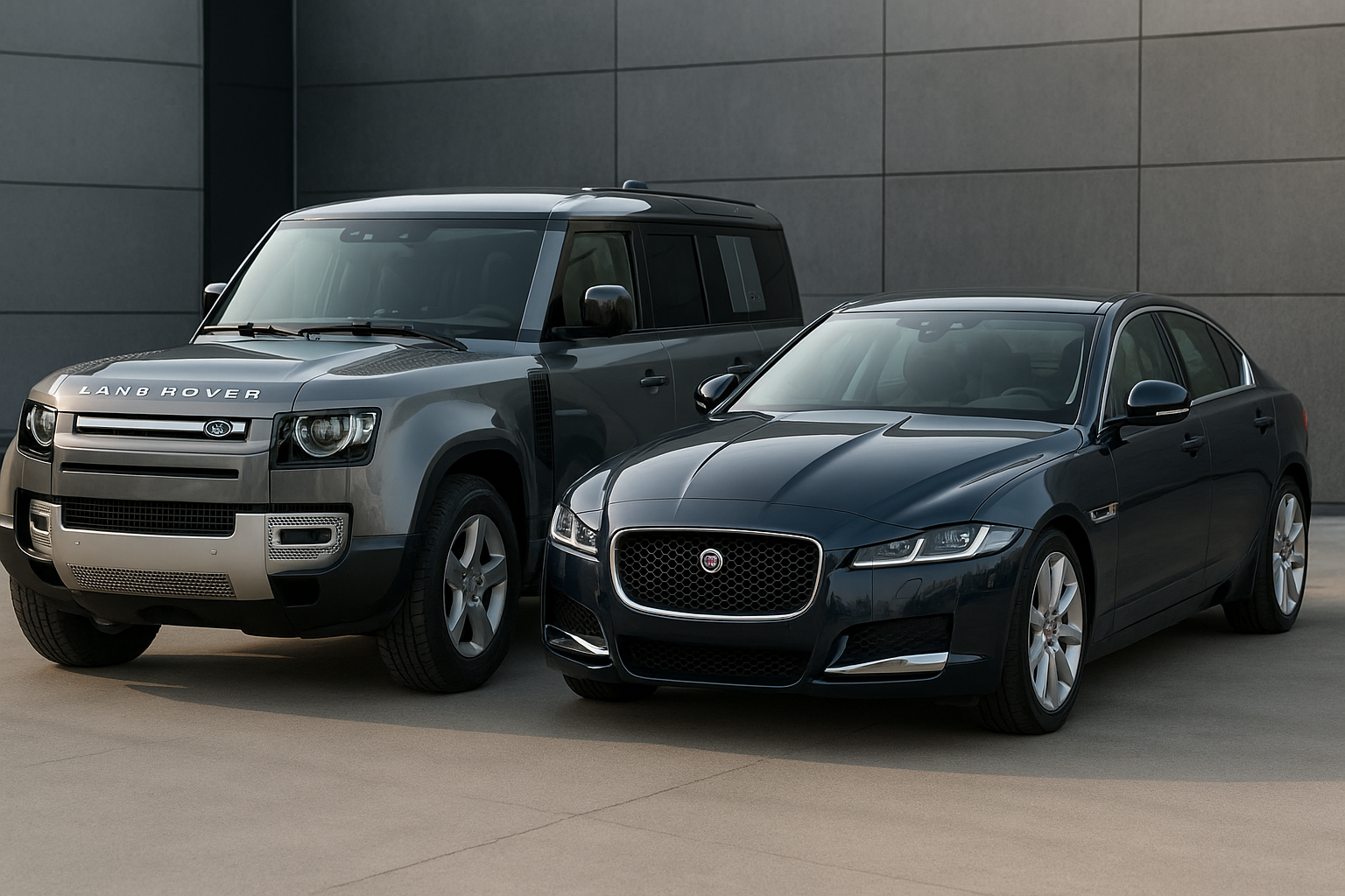Land Rover and Jaguar cars side by side realistic